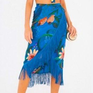 FARM RIO Fringed Wrap Skirt w/ Tropical Print - perfect condition Sz XS